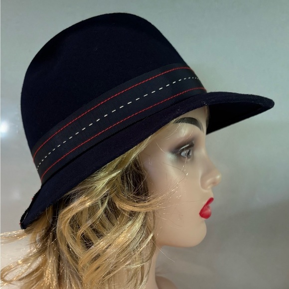 Vintage Geo. W. Bollman & CO. Doeskin Felt 100% Wool Fedora Hat - Navy Blue - Picture 4 of 9